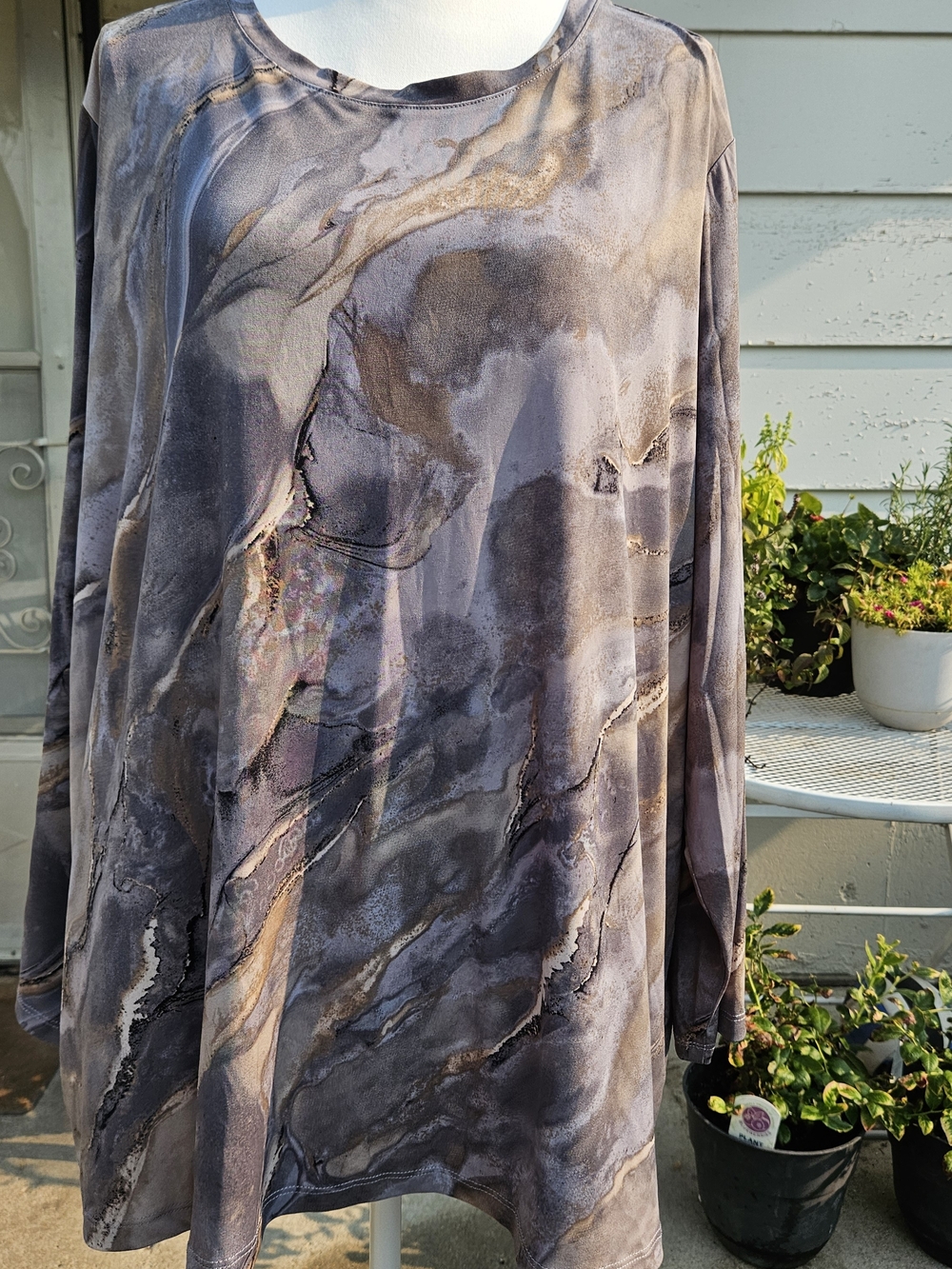Susan Graver Marble-Effect Long Sleeve Tunic - Gray, Taupe 4x